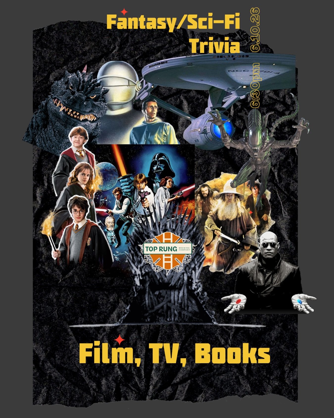 ✨ &ldquo;A long time ago in a brewery not so far away&hellip;&rdquo; Sci-Fi Fantasy Trivia lands at Top Rung Brewing! 🚀🍻

Gather your fellowship, summon your house, fire up the hyperdrive, and get ready to prove you&rsquo;re the chosen one&hellip; 