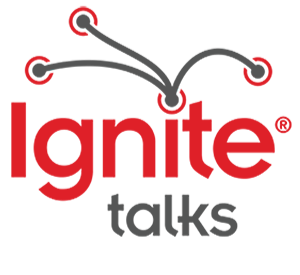 Logo for Ignite Talks featuring the word 'ignite' in red with black lines resembling sparks or connections above it, and the words 'talks' in gray below.