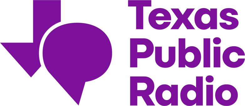 Logo of Texas Public Radio featuring a purple map marker icon and bold purple text.