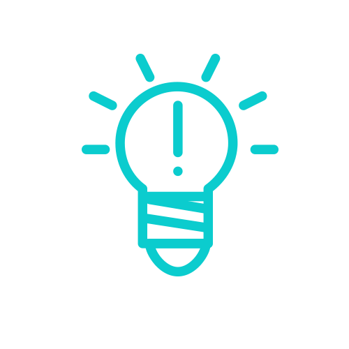 Blue light bulb icon with exclamation mark