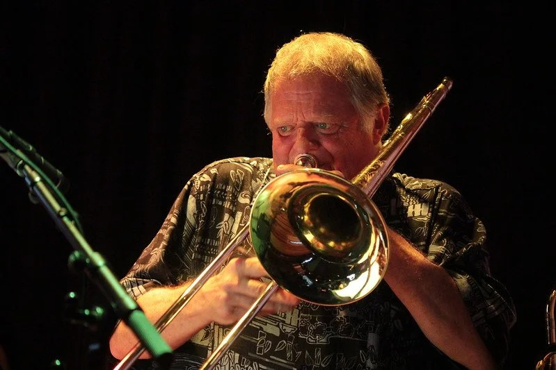 Jeff Plummer on Trombone
Photo by Richard O'Neill at The Rosebud Theatre May 28th, 2025