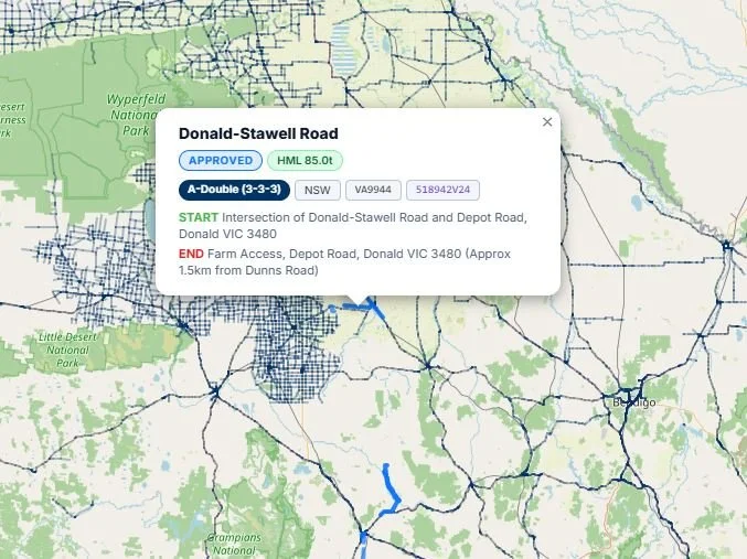 AccrediRoad live permit mapping showing approved roads