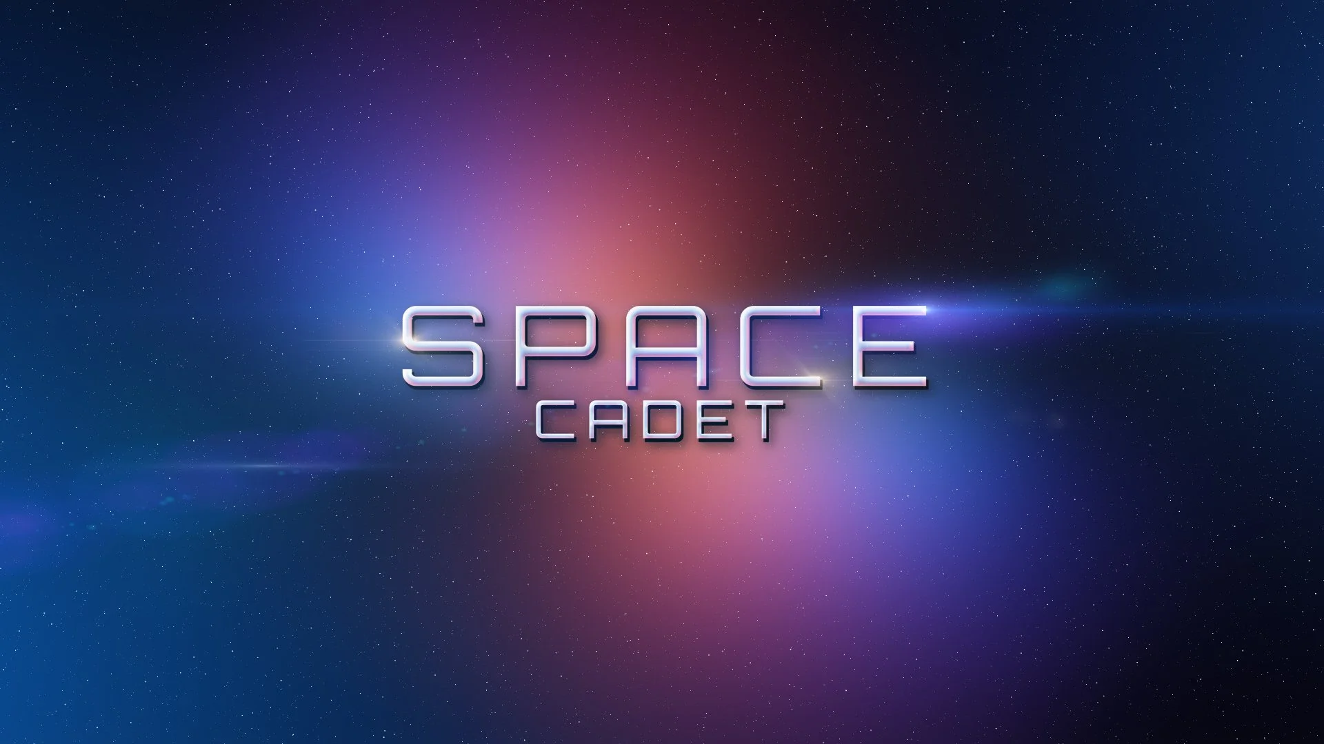 Title screen for a show or game called 'Space Cadet' with a space background including stars and colorful nebulae.