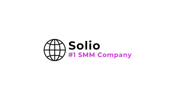 Logo of Solio with a globe icon and text '#1 SMM Company' in purple.