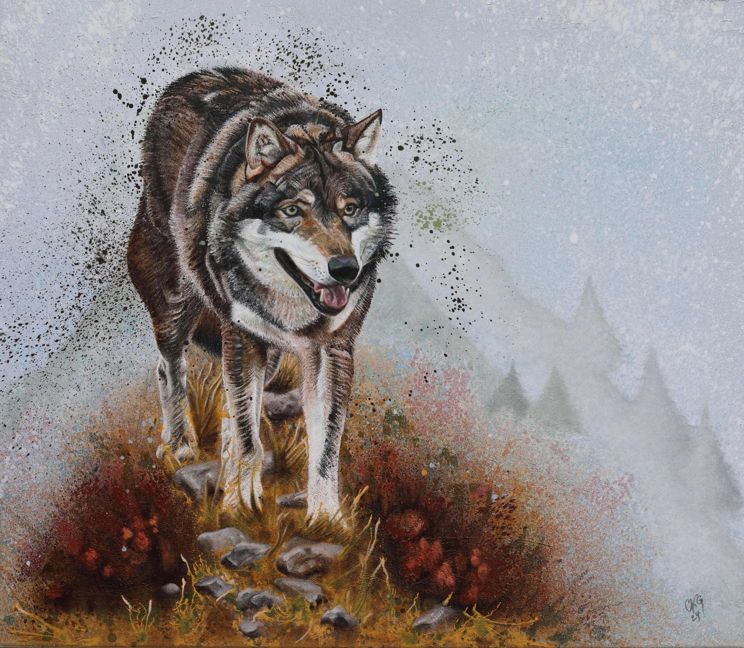 Einsamer Wolf auf Gratwanderung in den Alpen