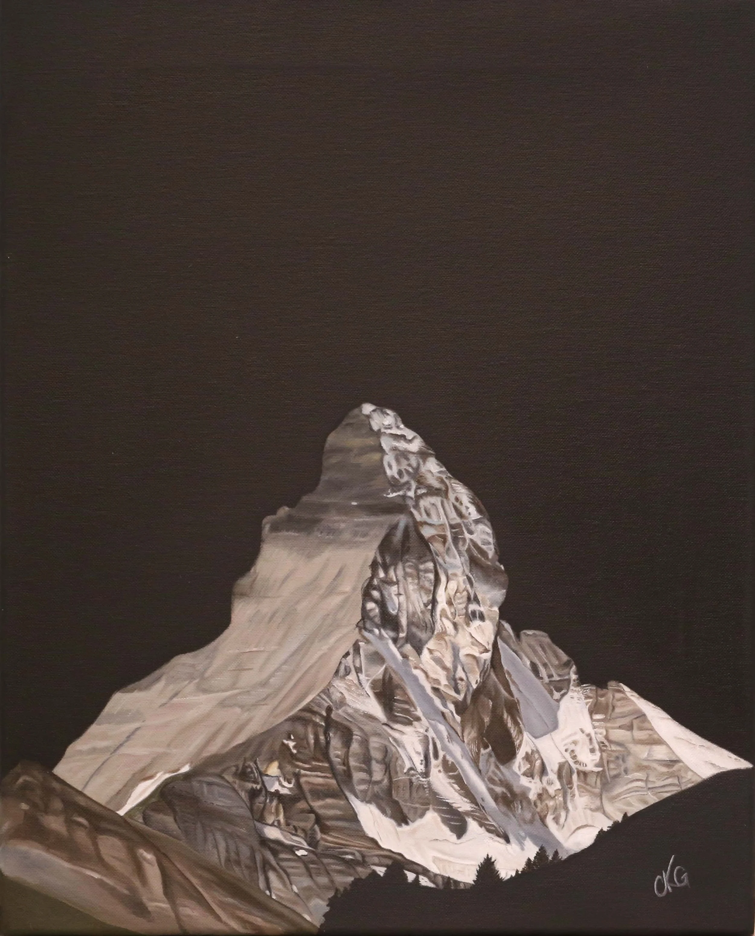 Matterhorn auf schwarzem Hintergrund, Ölgemälde
