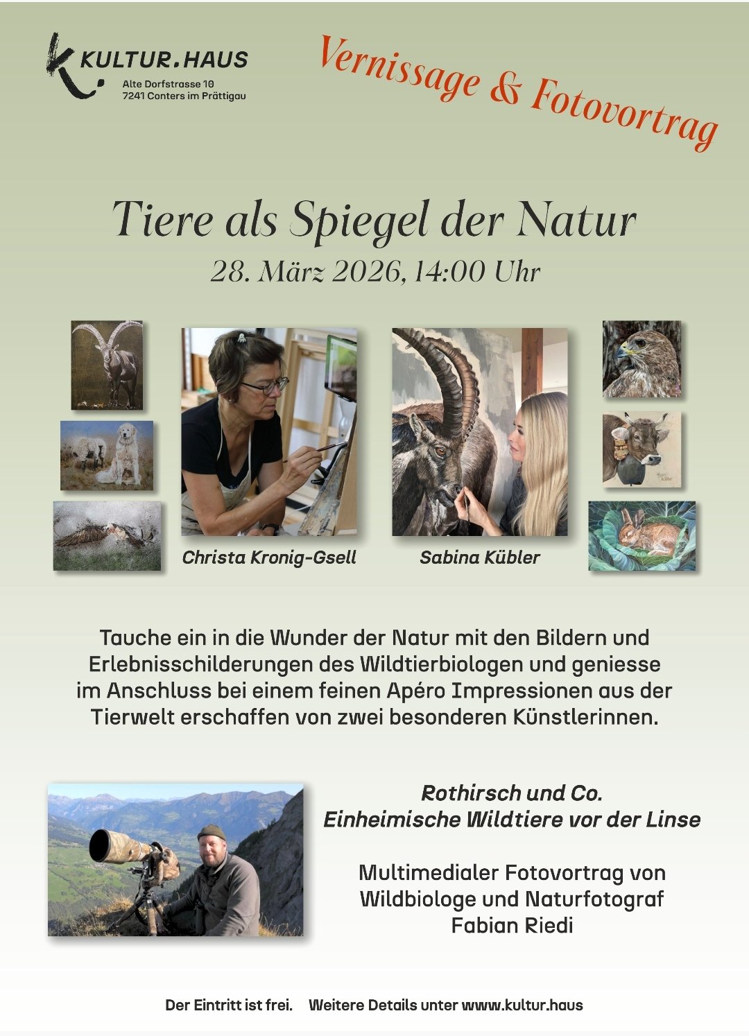 Einladung Vernissage &  Vortrag im Kultur.Haus Conters am 28.3.26
