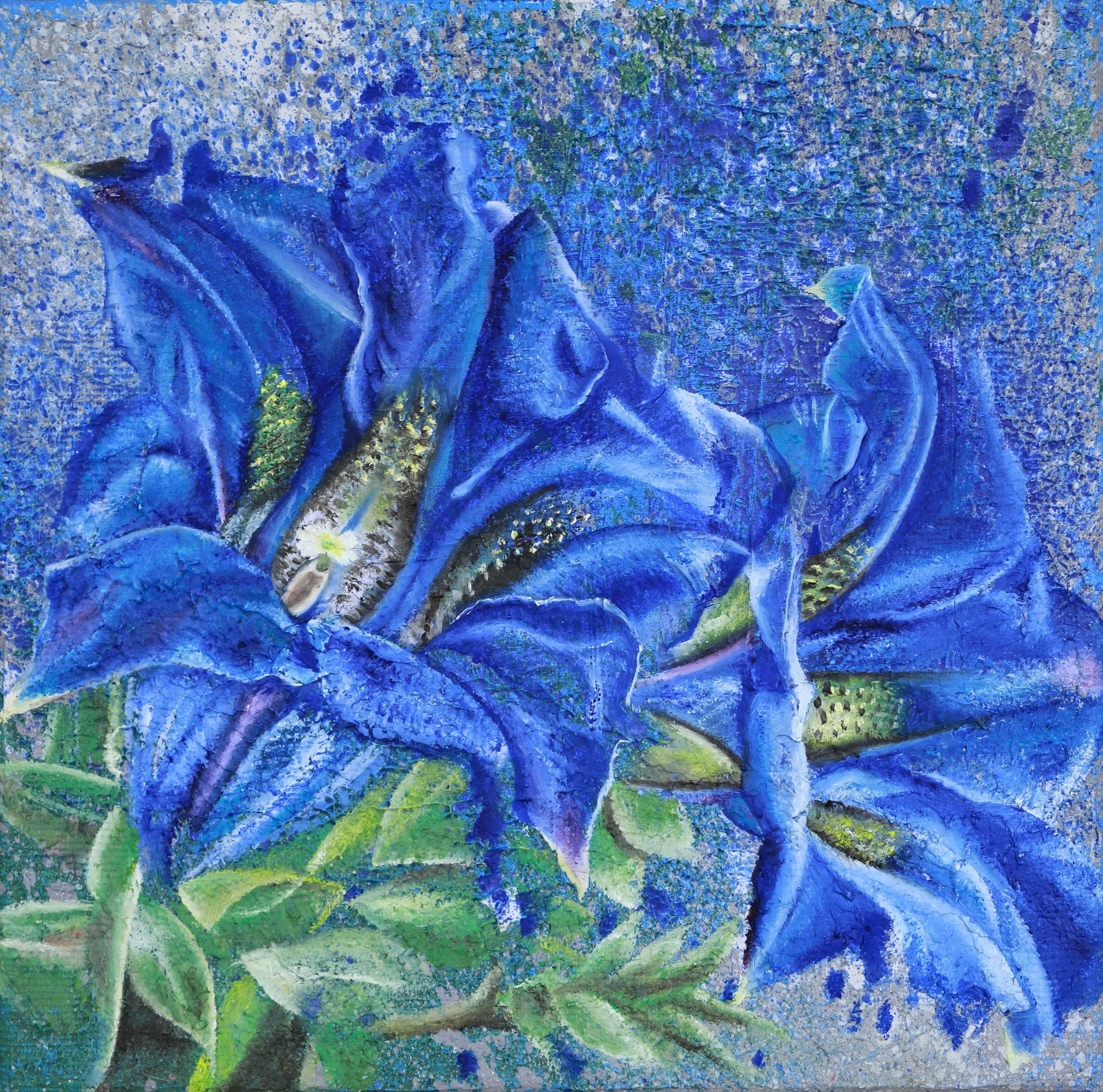 Enzian Flora Alpina Bergblumen Alpenblumen gemalt Gemälde