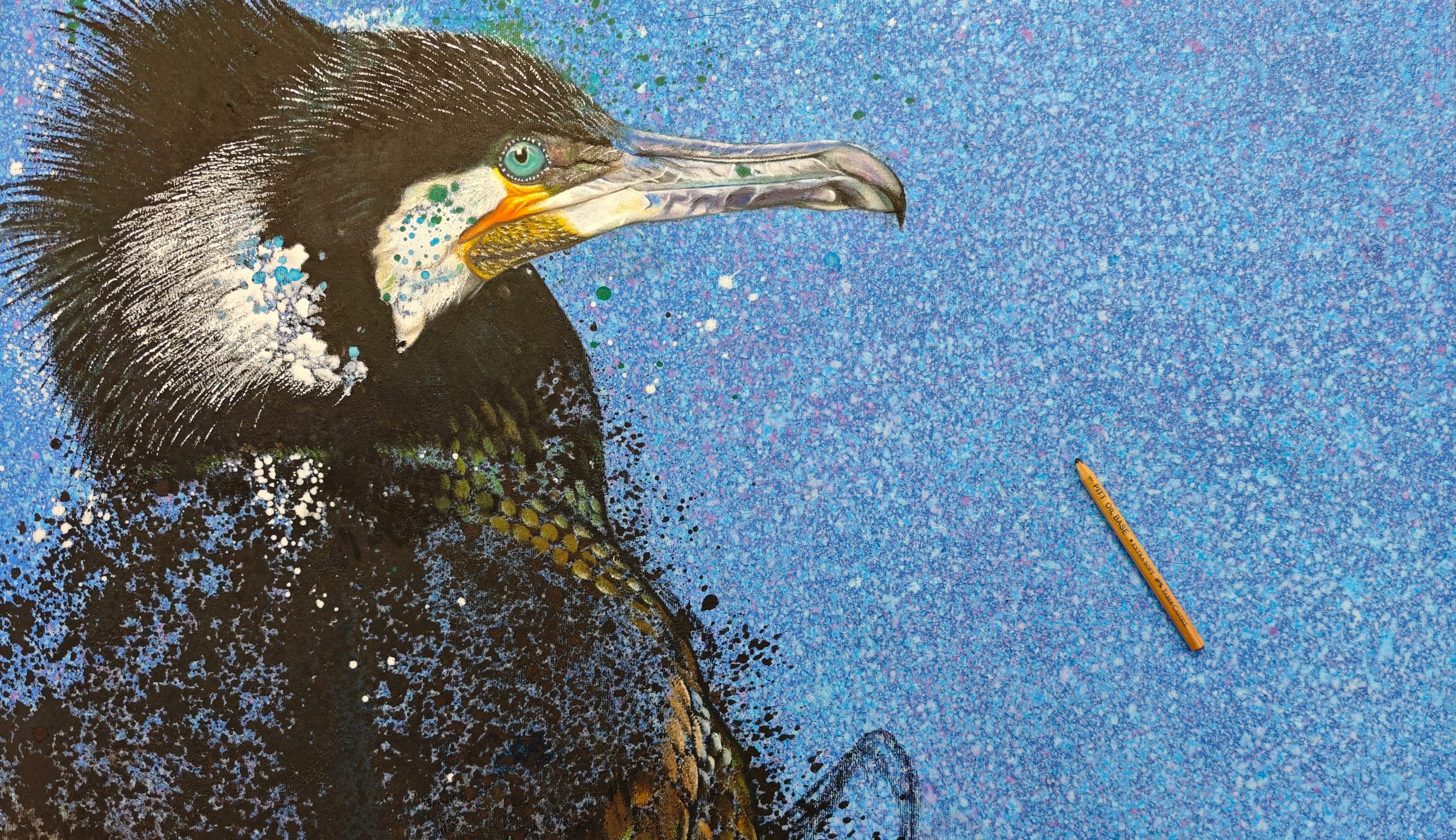 Kormorankopf auf blauem Hintergrund