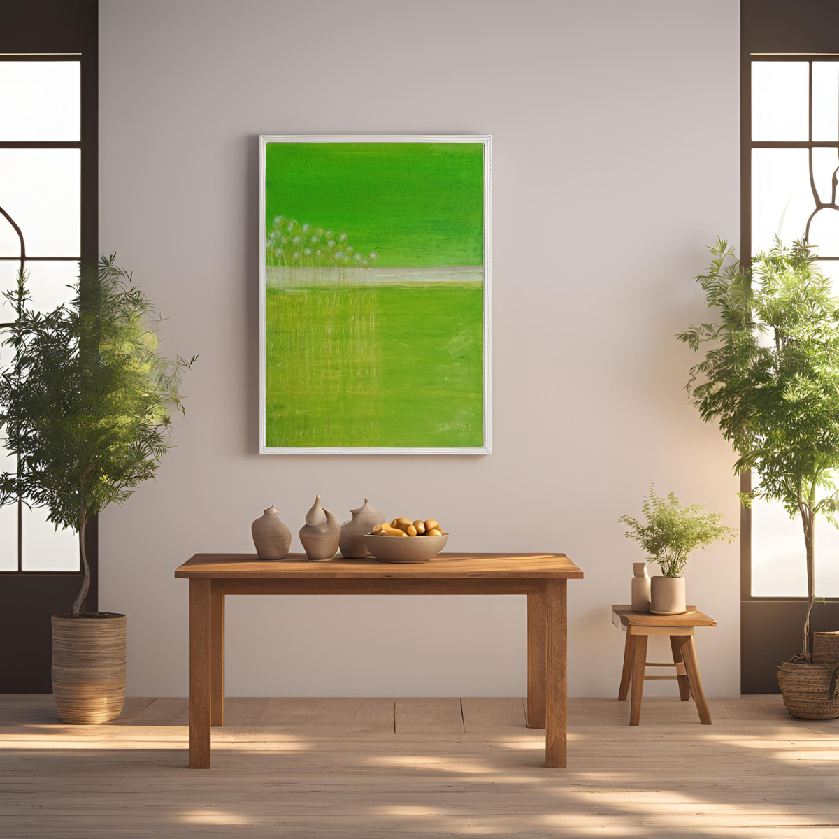 Abstrakte Blumen und Gärtenbilder. Poetische Malerei auf Papier und Leinwand.