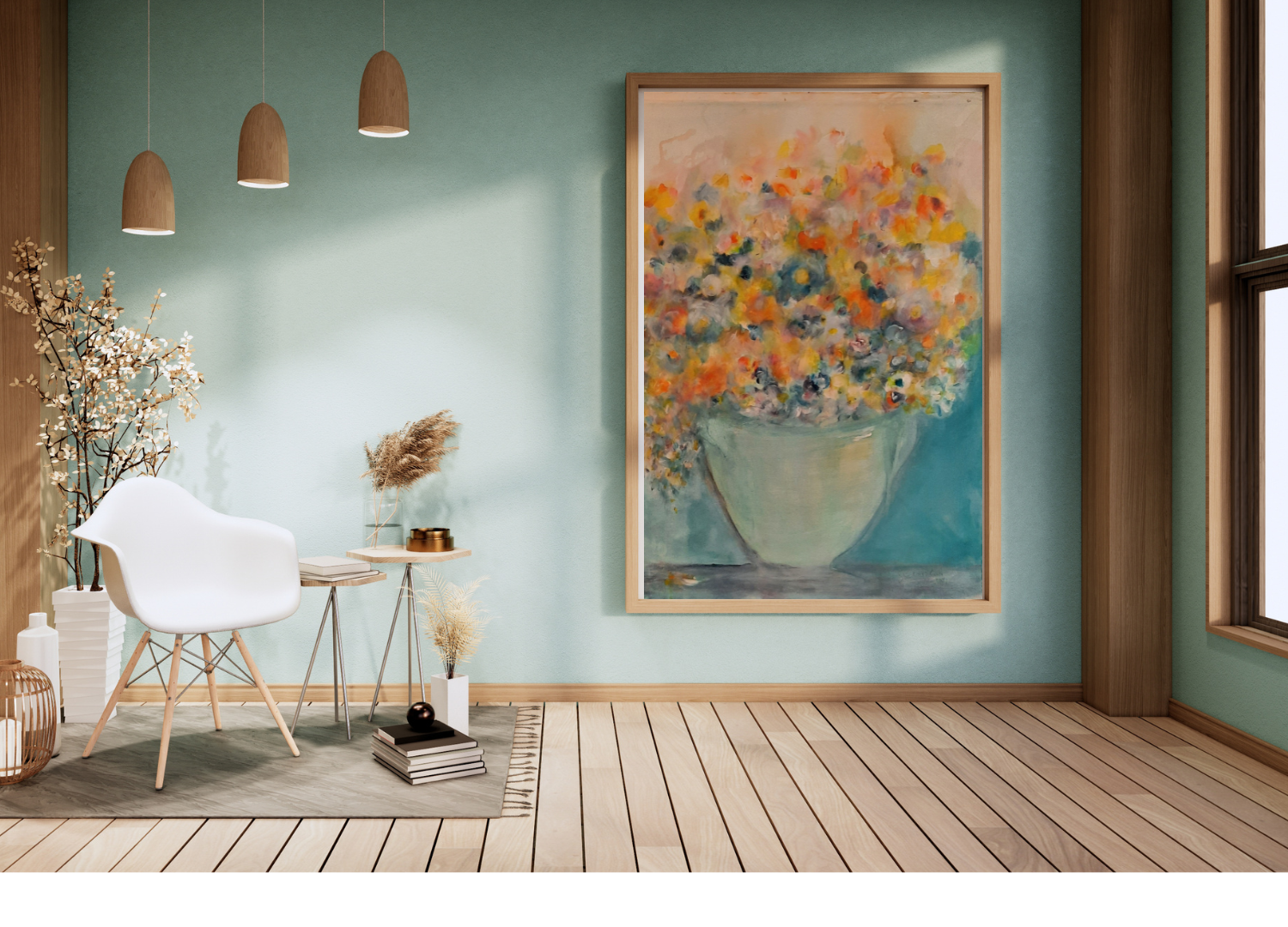 Abstrakte Blumen und Gärtenbilder. Poetische Malerei auf Papier und Leinwand.