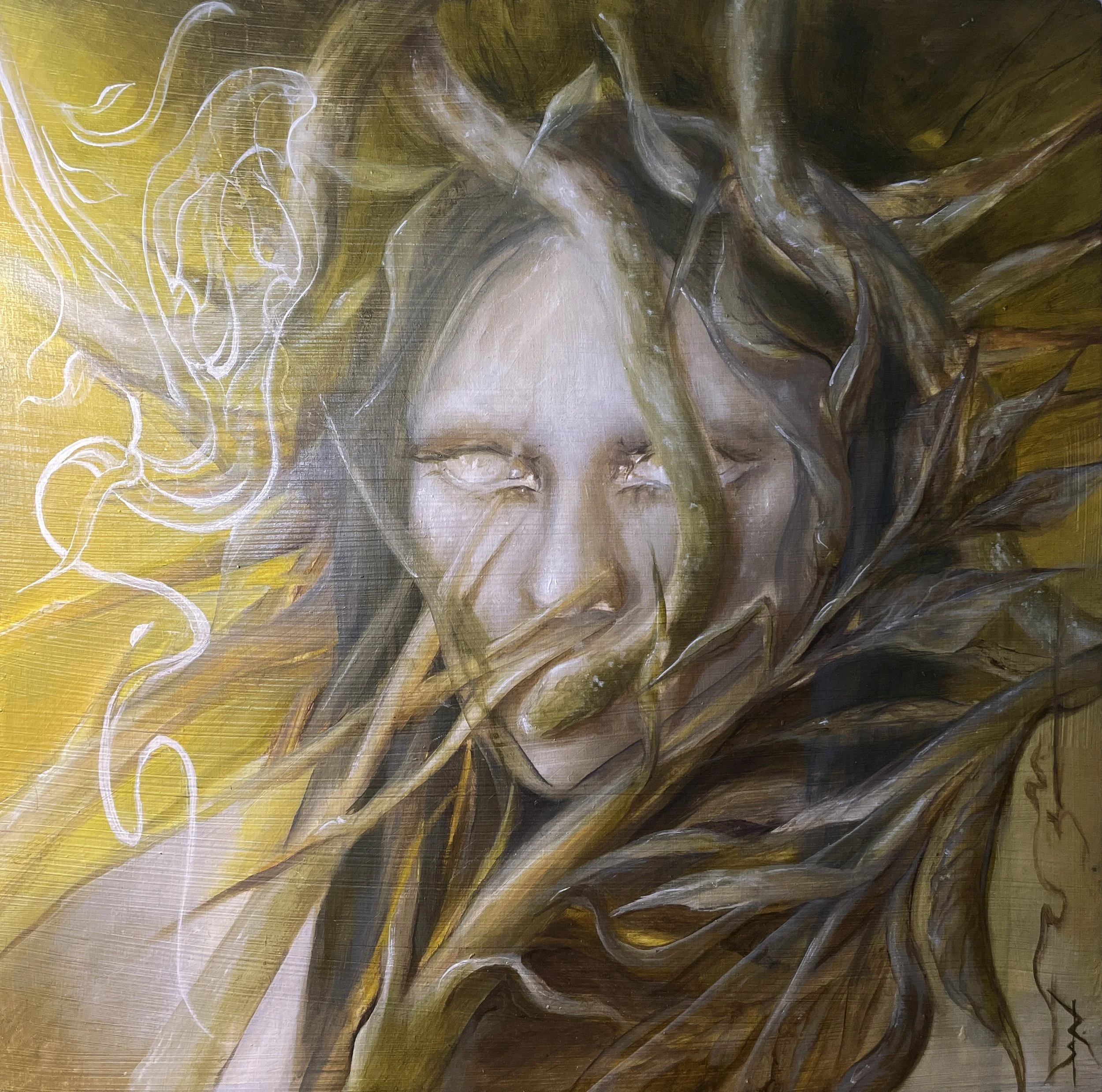 She Who Loves Silence (Meretseger), oil on wood (2025)
