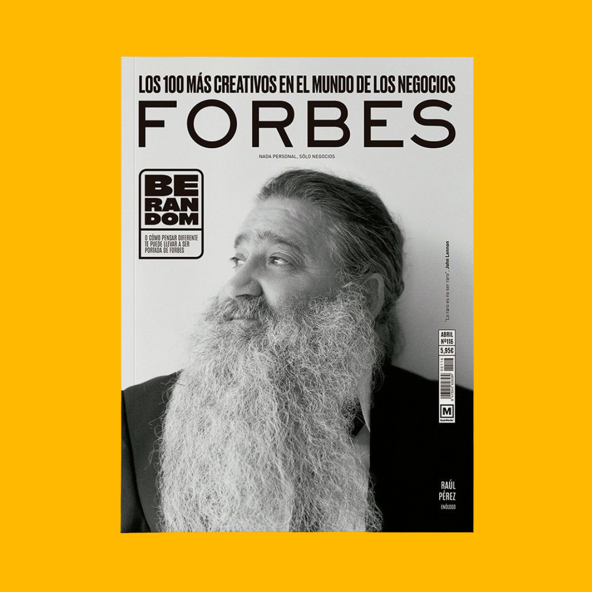 Portada de revista Forbes en blanco y negro, con la cara de Raúl Pérez.