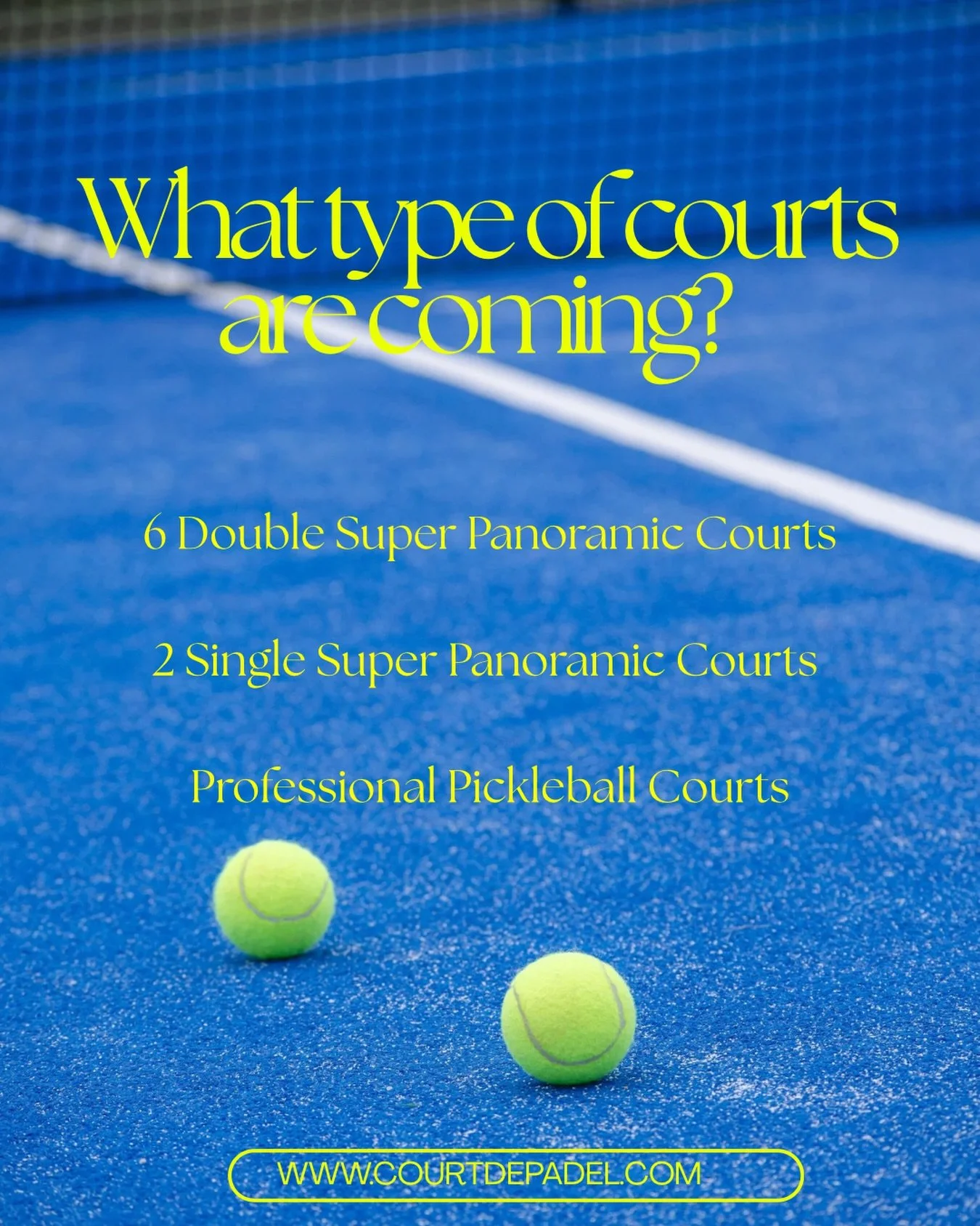 Big rallies. Big laughs. Big competition. 

Court De Padel is bringing 8 super panoramic padel courts and professional pickleball courts to Hull &mdash; all built with professional fast-paced turf for the ultimate playing experience.

Whether you&rsq