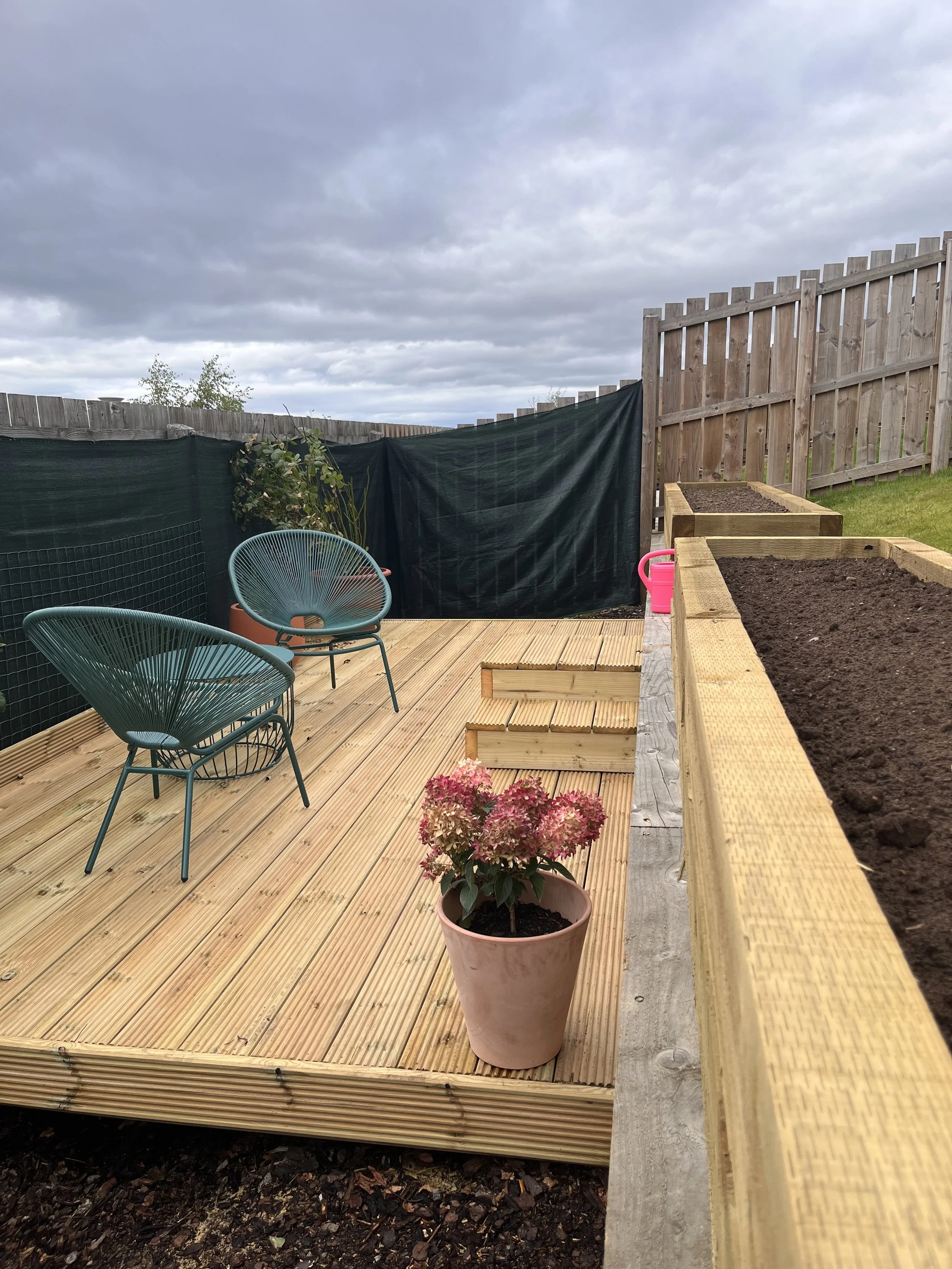 raised deck and timber planter beds