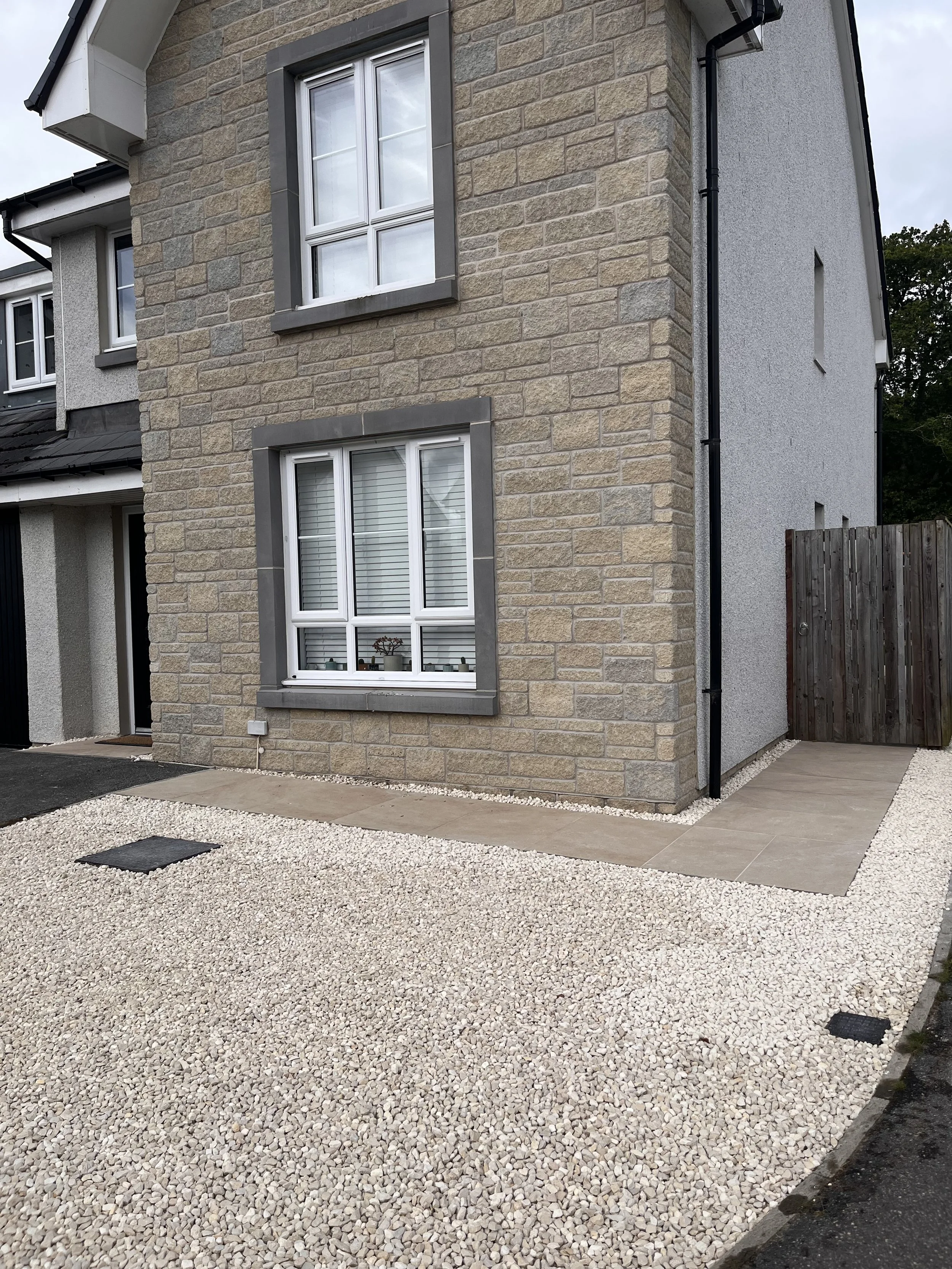 gravel garden and porcelain walkway