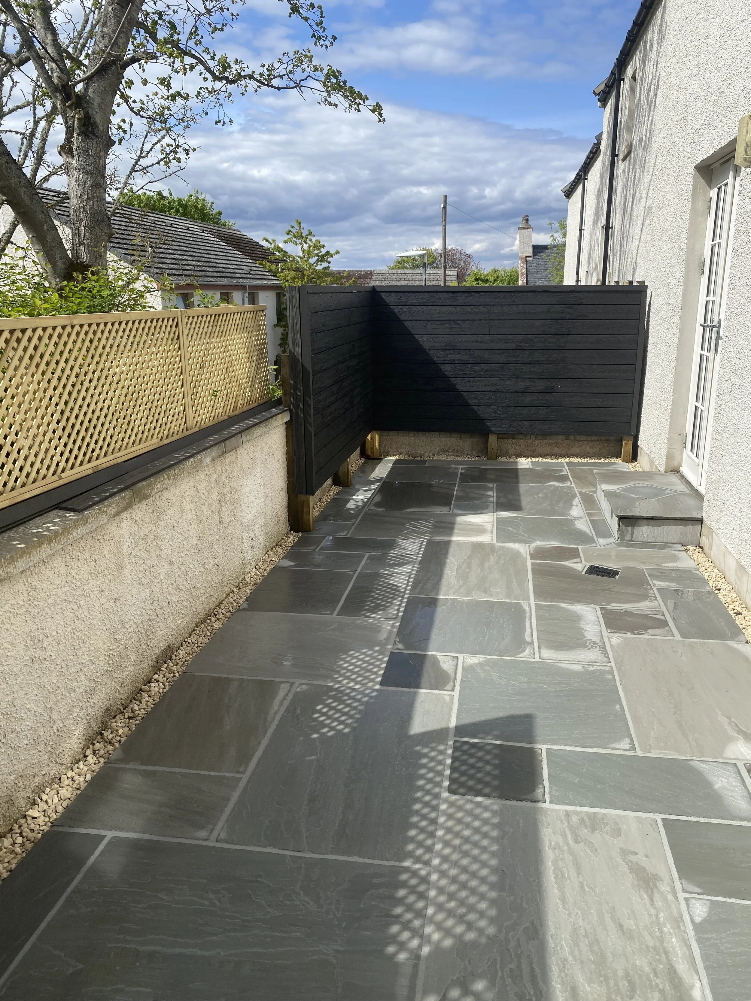 sandstone patio composite fence