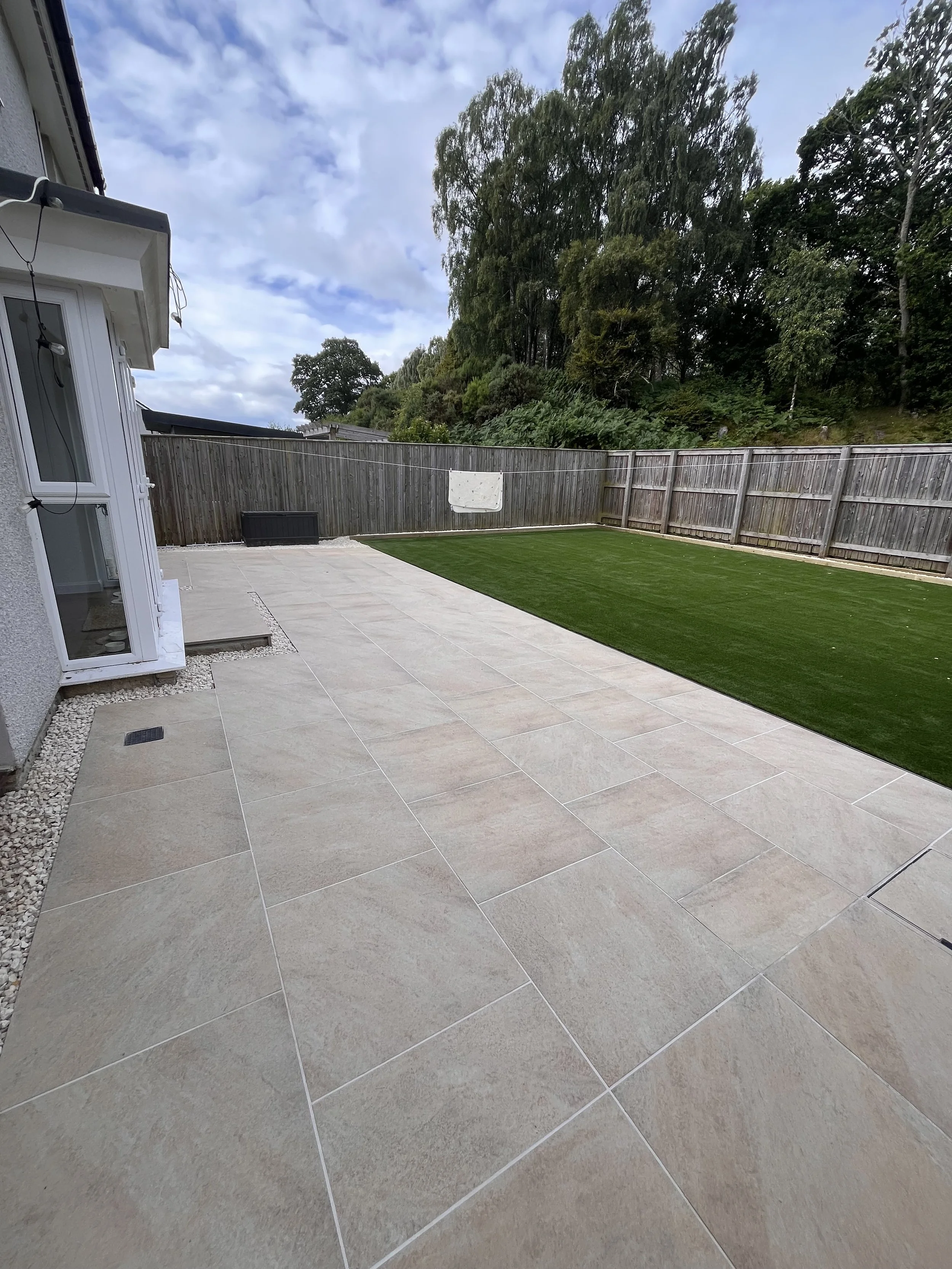 porcelain patio and artificial grass