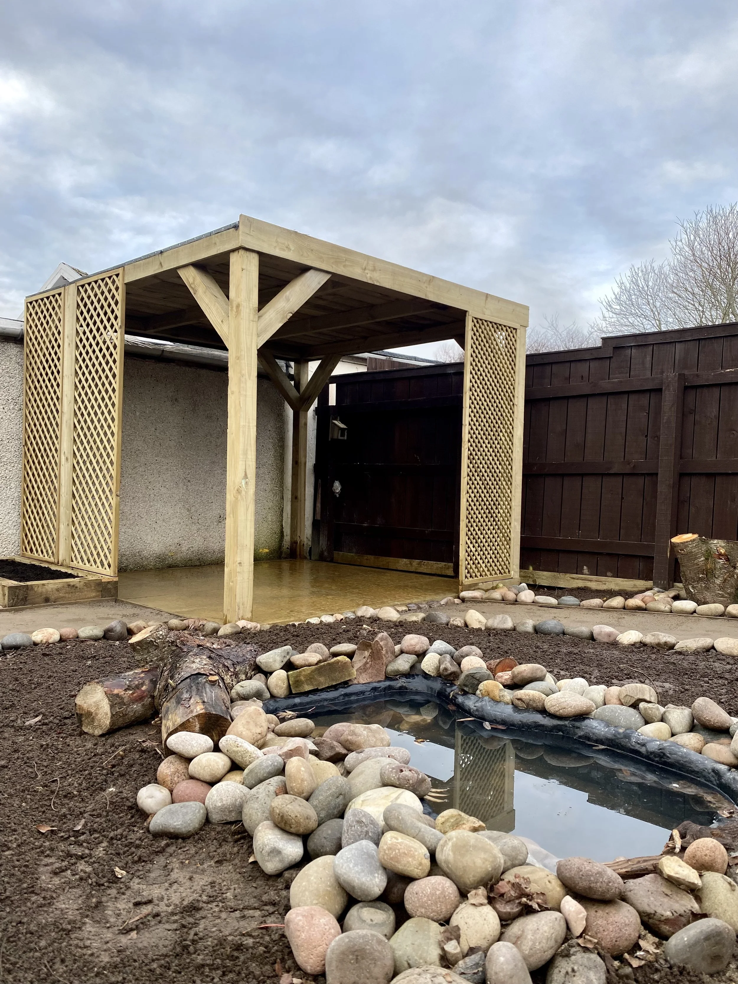 pond and pergola