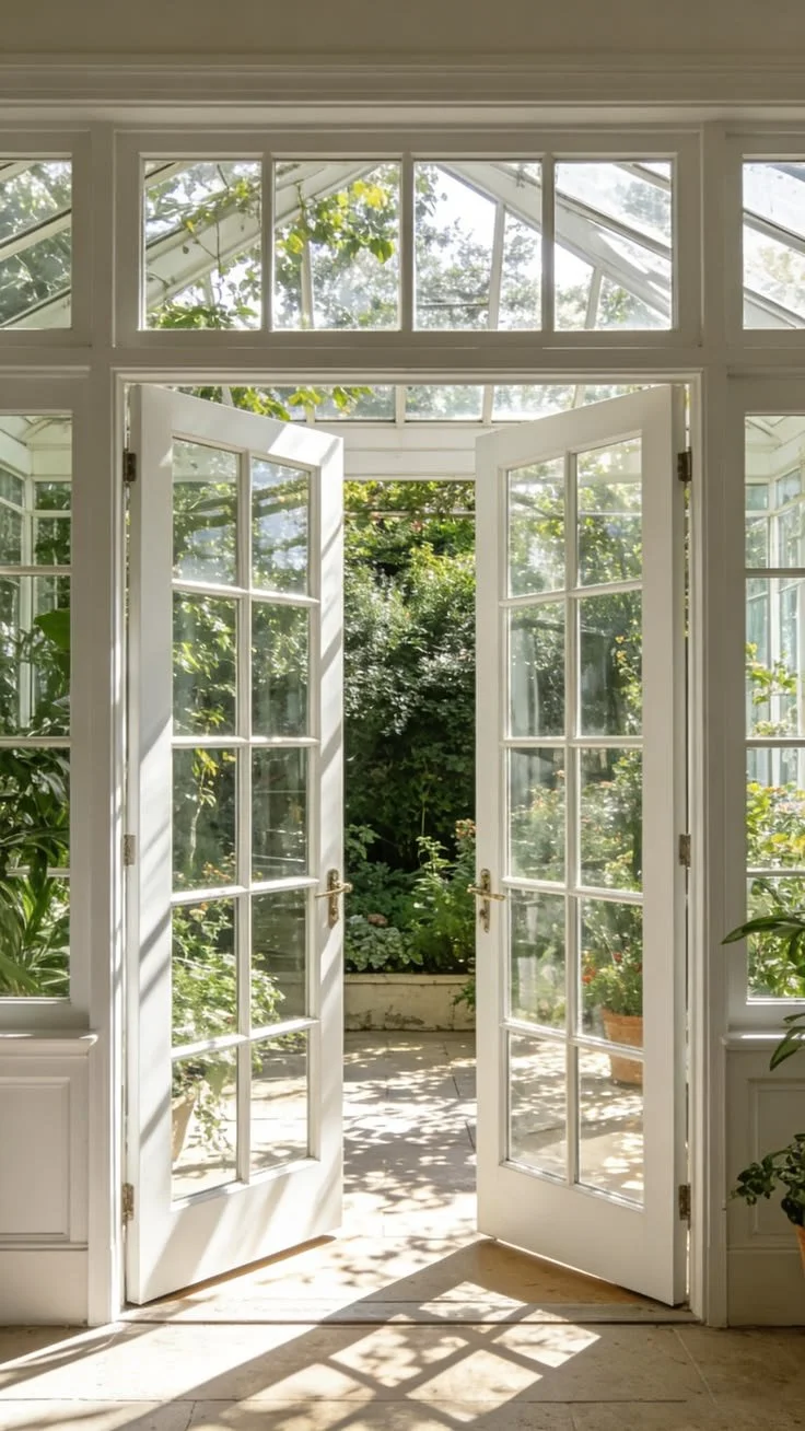 French doors with nine pane glass in traditional home in Georgia