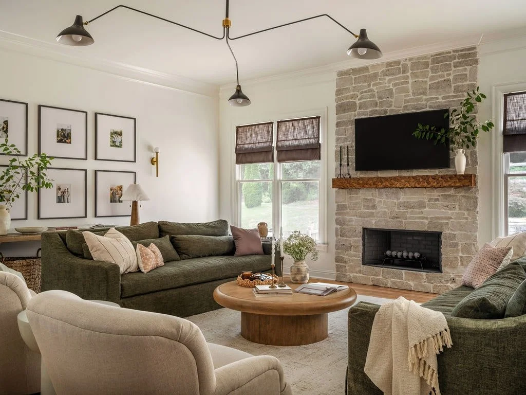 Canton GA Living room with timeless finishes and furnishings meant to serve an active family