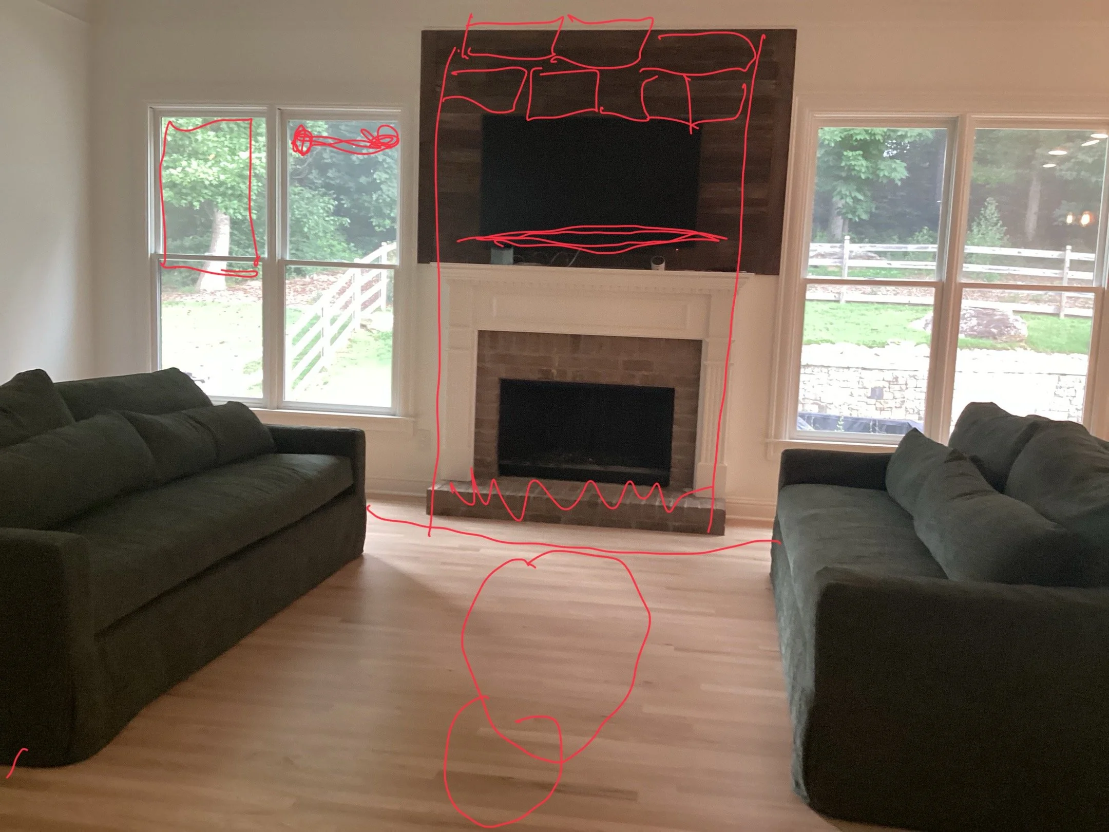 Interior Design MArked up sketch for conept planning on Canton home renovation