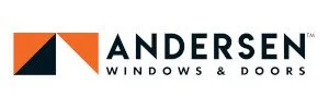 Andersen Windows & Doors logo with orange and black geometric design.