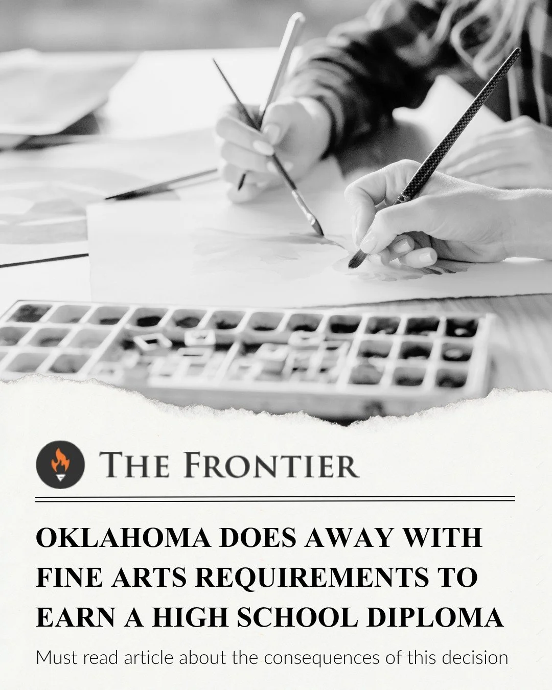 In this recent artcile by @ReadFrontier, it shows the consequences of Oklahoma's decision to eliminate the fine arts graduation requirement. It exposes how rural communities will be hit the hardest and that this policy is an outlier when compared to 