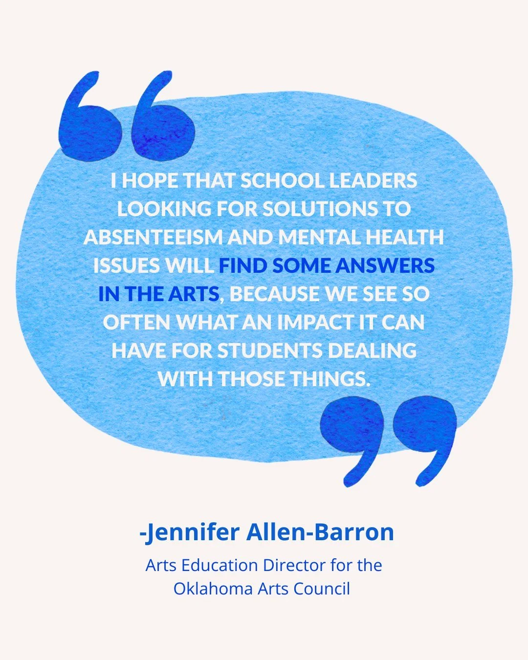 Arts Education is a Policy Solution for Student Challenges. 💡

As schools search for ways to address high absenteeism and mental health struggles, Oklahoma Arts Council's Jennifer Allen-Barron points to a proven solution: the arts.

The arts provide