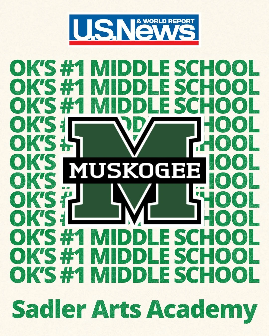 The U.S. News &amp; World Report for best middle school in Oklahoma was awarded to Muskogee's Sadler Arts Academy, where the arts are used to teach other subjects.

Reading, math, language, science, and social studies are taught through the arts. Stu