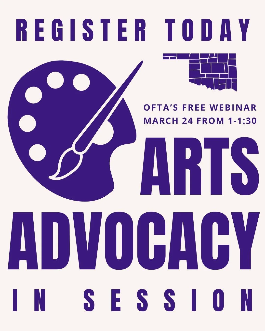 🍎 Arts Advocacy for the Next Generation. 🎨

Every Oklahoma student deserves a well-rounded education that includes the arts. 

Join us on March 24th from 1:00 PM - 1:30 PM for a legislative update on arts education and other arts-related legislatio