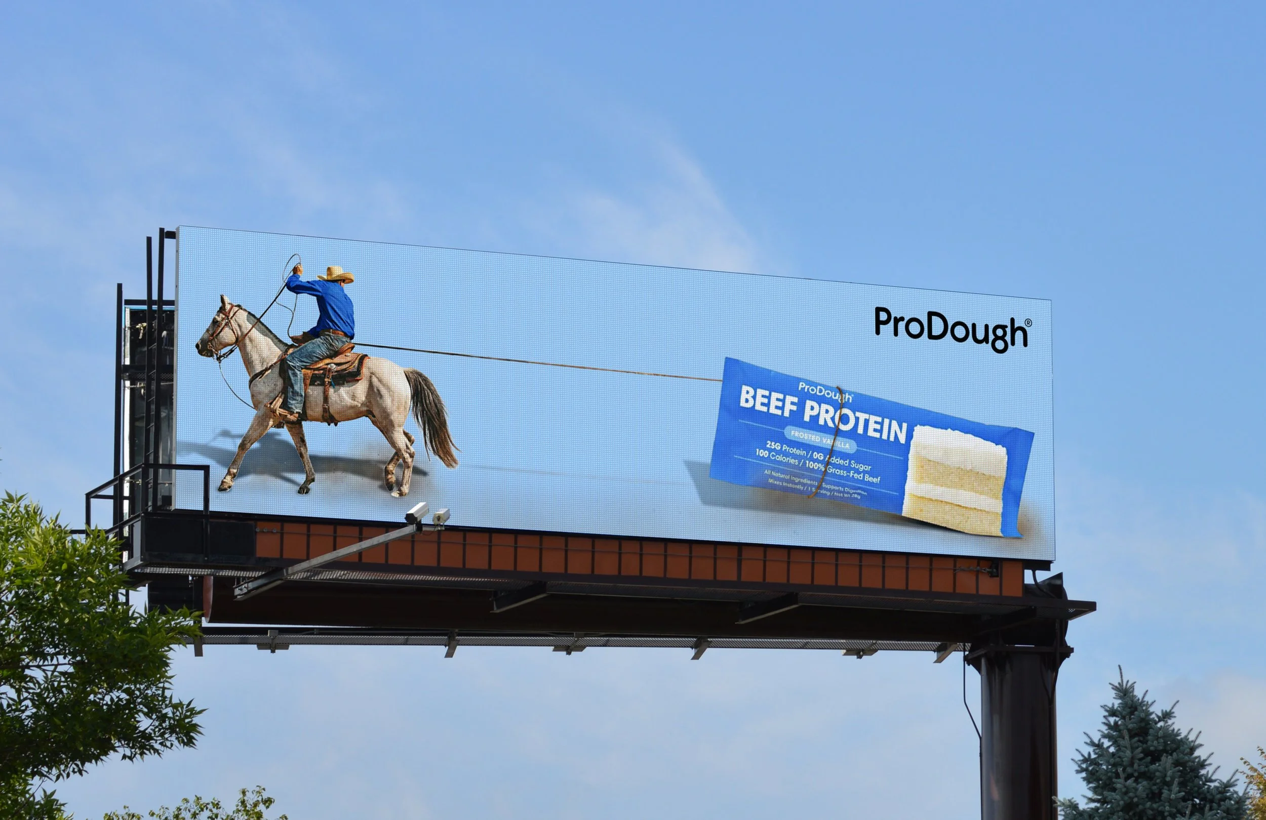 ProDough Beef Protein Billboard Design by Up To Something - Cowboy Lassoing Protein Packet