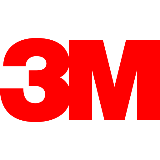 Close-up of the 3M logo in red on a black background.