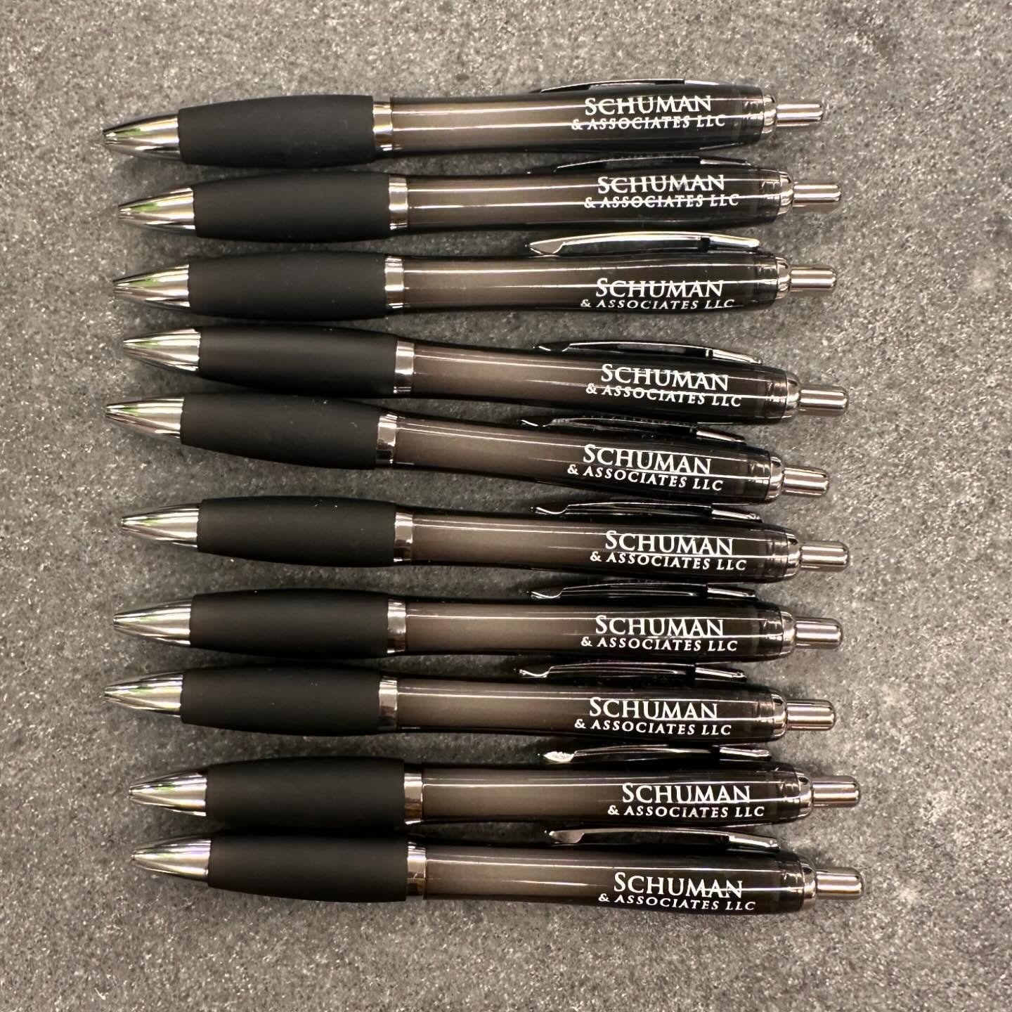 Made some SWAGGY pens for Schuman Law Firm!! Wait- you don&rsquo;t have pens with your logo on it??? Fear not, I got you #amplifiedpromo #promotionalproducts