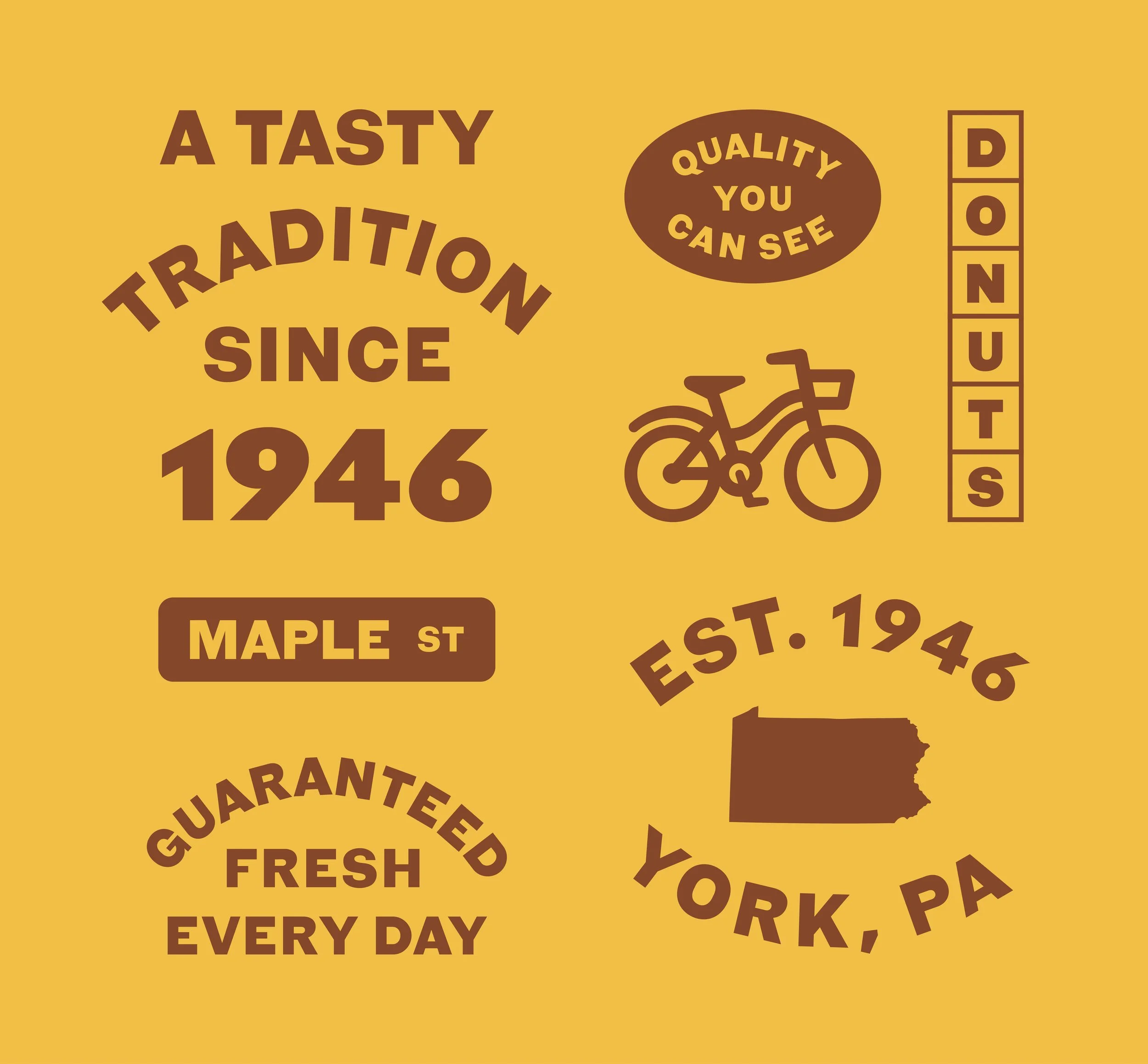 Maple Donuts branded typographic badges and icons