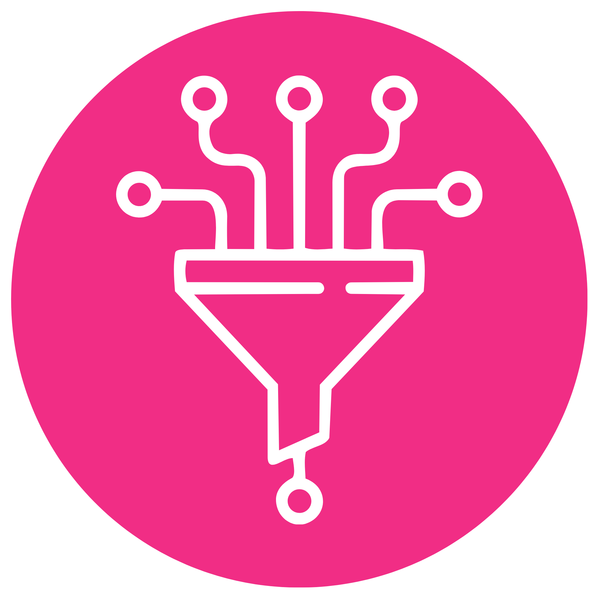 Icon of a funnel with circuitry lines emerging from the top, inside a pink circle.