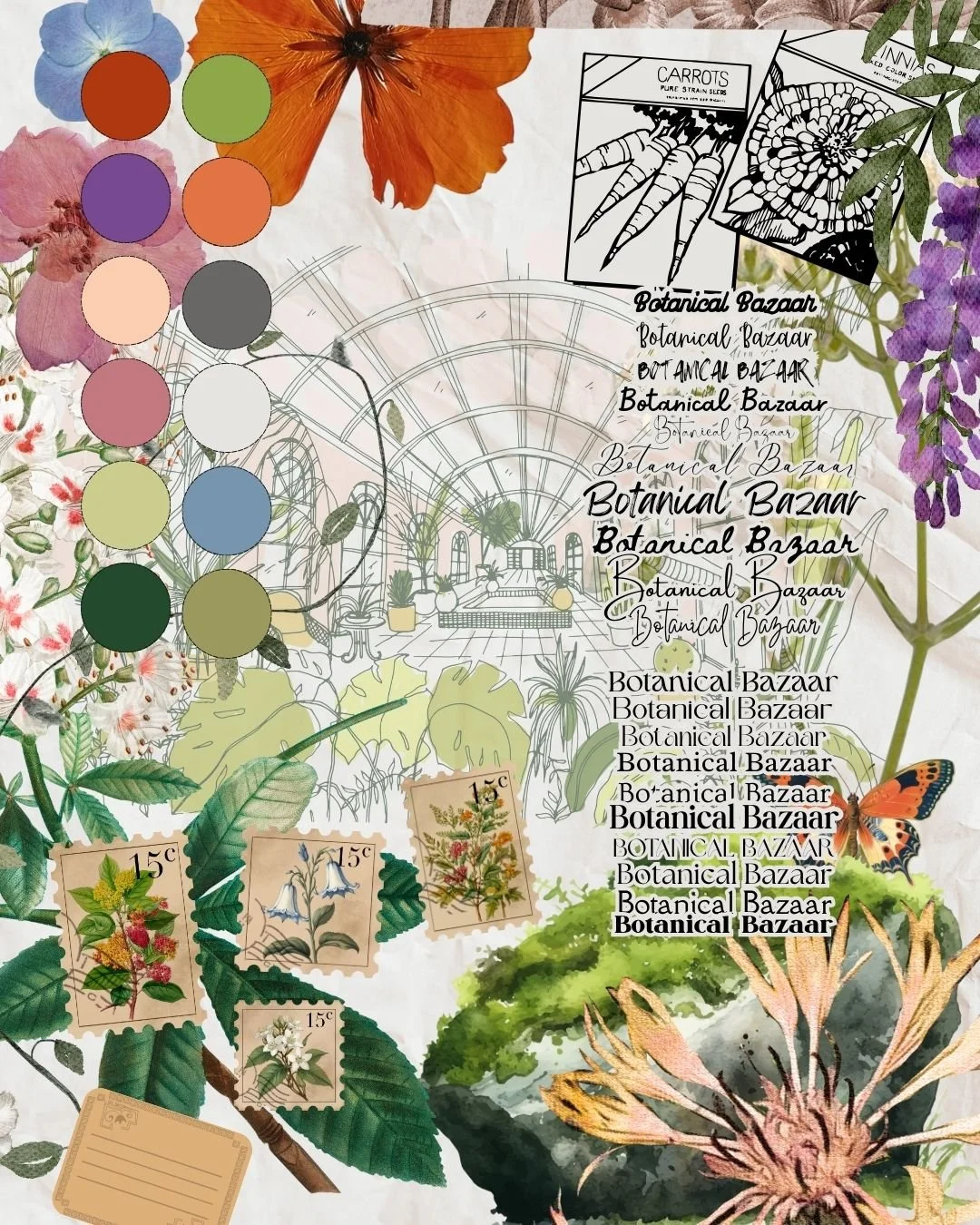 🌿✨ Mood Board Monday ✨🌿
Diving into the dreamy world of Botanical Bazaar &mdash; where vintage garden charm meets whimsical illustration. Think seed packets, glasshouse sketches, botanical stamps, earthy tones, and playful fonts. A celebration of n