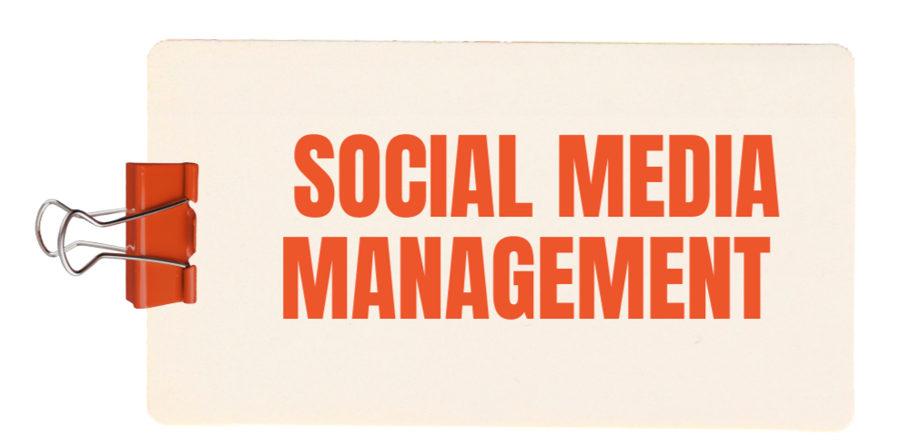 A beige binder clip holding a white sheet of paper with the words 'Social Media Management' written in large red letters.