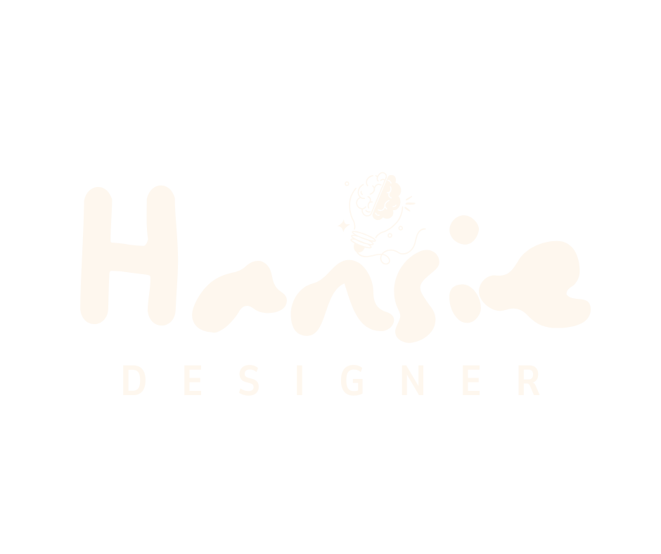 "Hansie Designer" logo featuring playful text with a creative lightbulb and cloud illustration above the "n"