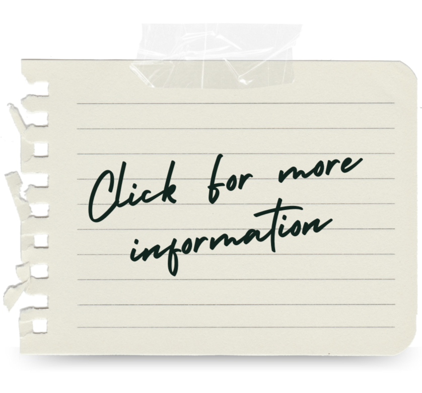 A torn piece of notebook paper with tape at the top, displaying the handwritten message 'Click for more information' on lined paper.