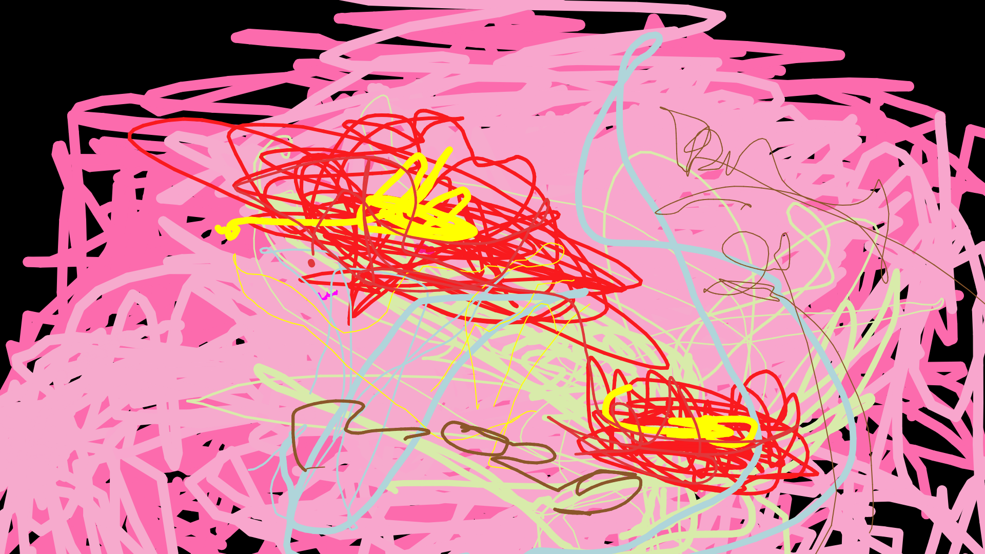 sample artwork using Gesturism (drawn with nose, index fingers, shoulders, knees)