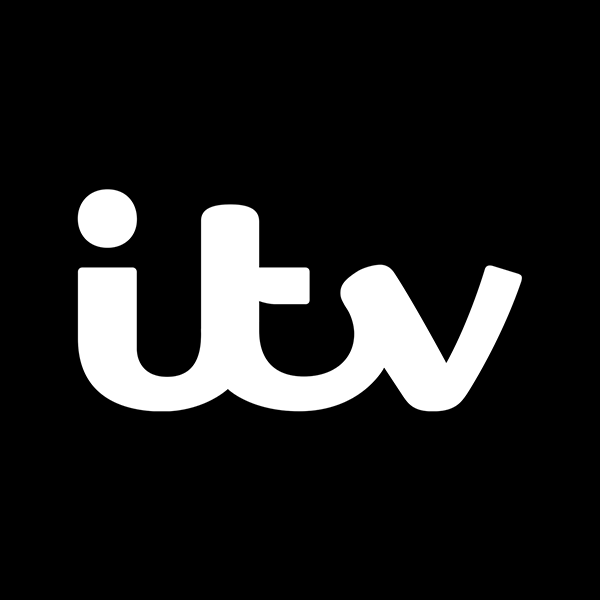The ITV logo in white lowercase letters on a black background.