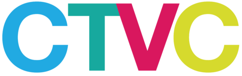 Logo with the letters CTVC in blue, green, pink, and yellow.