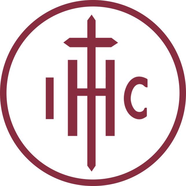 IHC, which is a cross, plus the Greek abbreviation of “Jesus” (Christogram), surrounded by a circle.