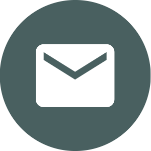 Icon of an envelope representing email or message on a dark green circular background.