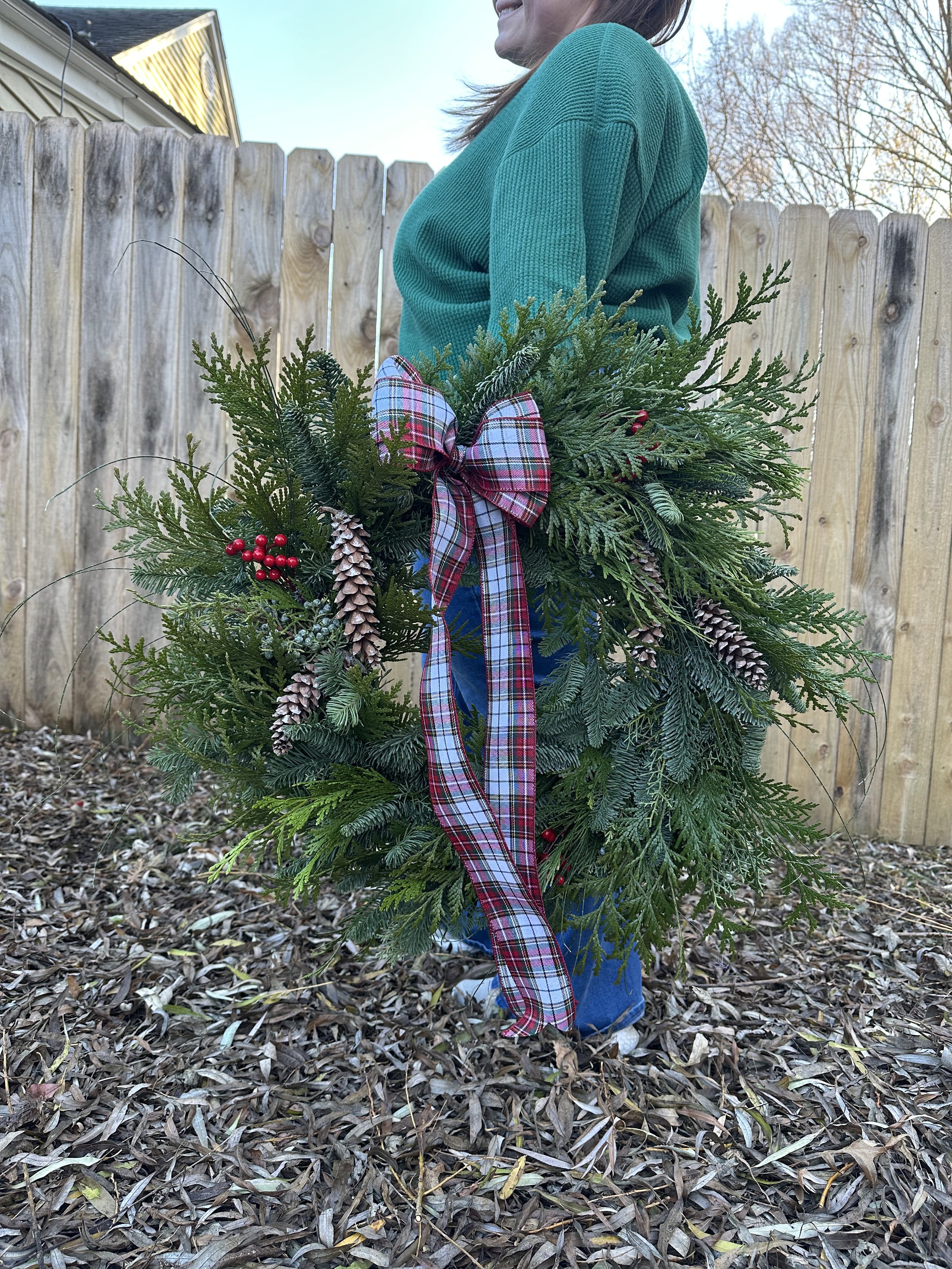 Plaid, Pinecones, & Berries Fresh Evergreen Wreath