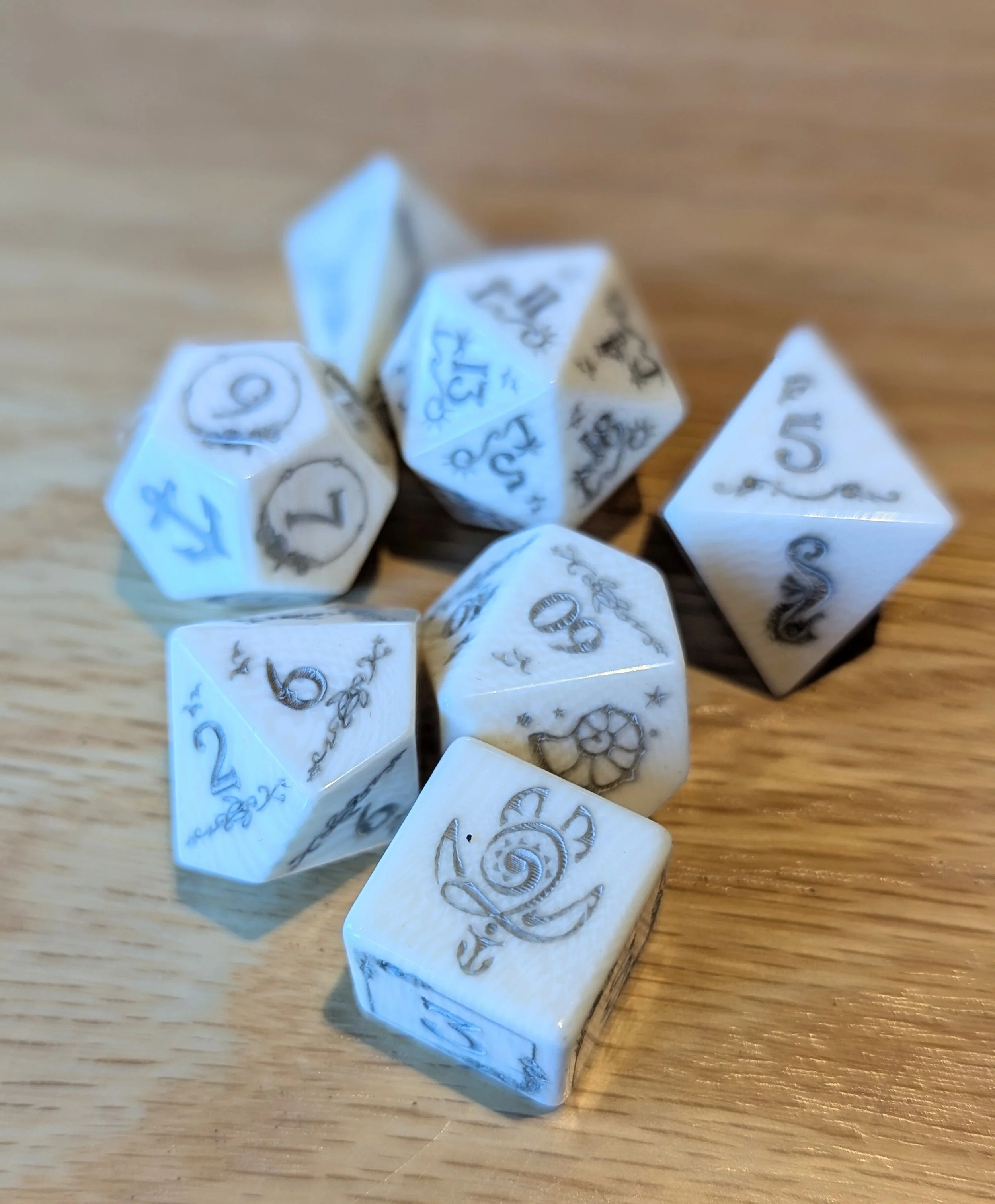 Ocean-Carved Bone Dice Set