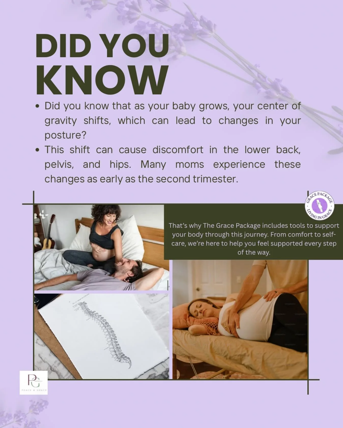 Have you noticed changes in your posture during pregnancy? Share with us how you&rsquo;re managing it in the comments! #PregnancyPosture #GraceInEveryStep #TheGracePackage #peaceandgracesupport