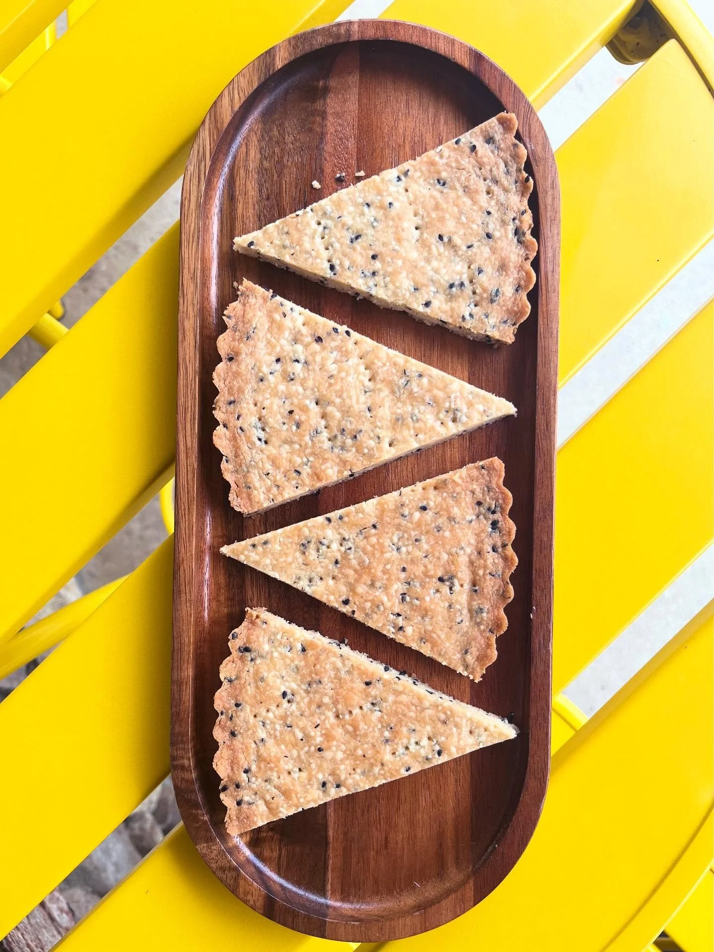 We have a new shortbread - black sesame! Our buttery shortbread has a crispy, caramelized exterior, a crumbly, melt-in-your-mouth texture, and of course, isn&rsquo;t too sweet. The toasted black sesame seeds add an earthiness that perfectly complemen