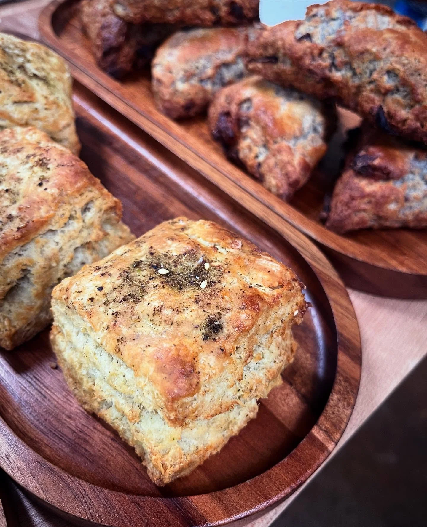 Now in the case: za&rsquo;atar biscuits! Our signature buttery, flaky biscuit, flavored with the delightful spice blend of thyme, sumac &amp; sesame seeds. Make it into a sandwich, drizzle it with honey, or eat it plain? Decisions, decisions! One thi